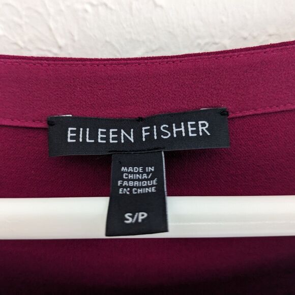 Women's Eileen Fisher Silk Crepe Shift Dress Asymmetrical Fuchsia Size Small - Picture 4 of 6
